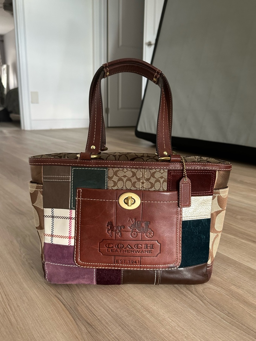 Vintage Coach Holiday Patchwork Gallery Tote Y2K
